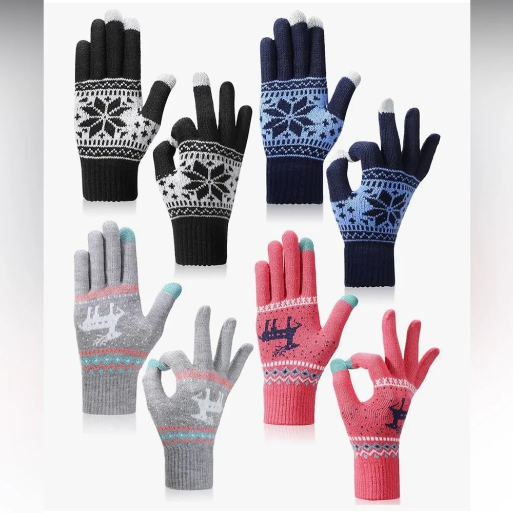 🆕 4 Pairs Women's Winter Touch Screen Gloves Warm Fleece Lined Knit Gloves